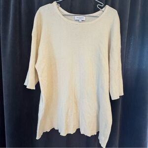 Eric Bompard Cashmere Silk Blend raw Hem T Shirt Sweater blouse Career Cream